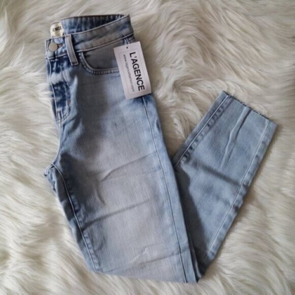 NEW L'AGENCE Margot Skinny Jeans Size 25 Light Wash Cropped High Rise - Picture 1 of 6